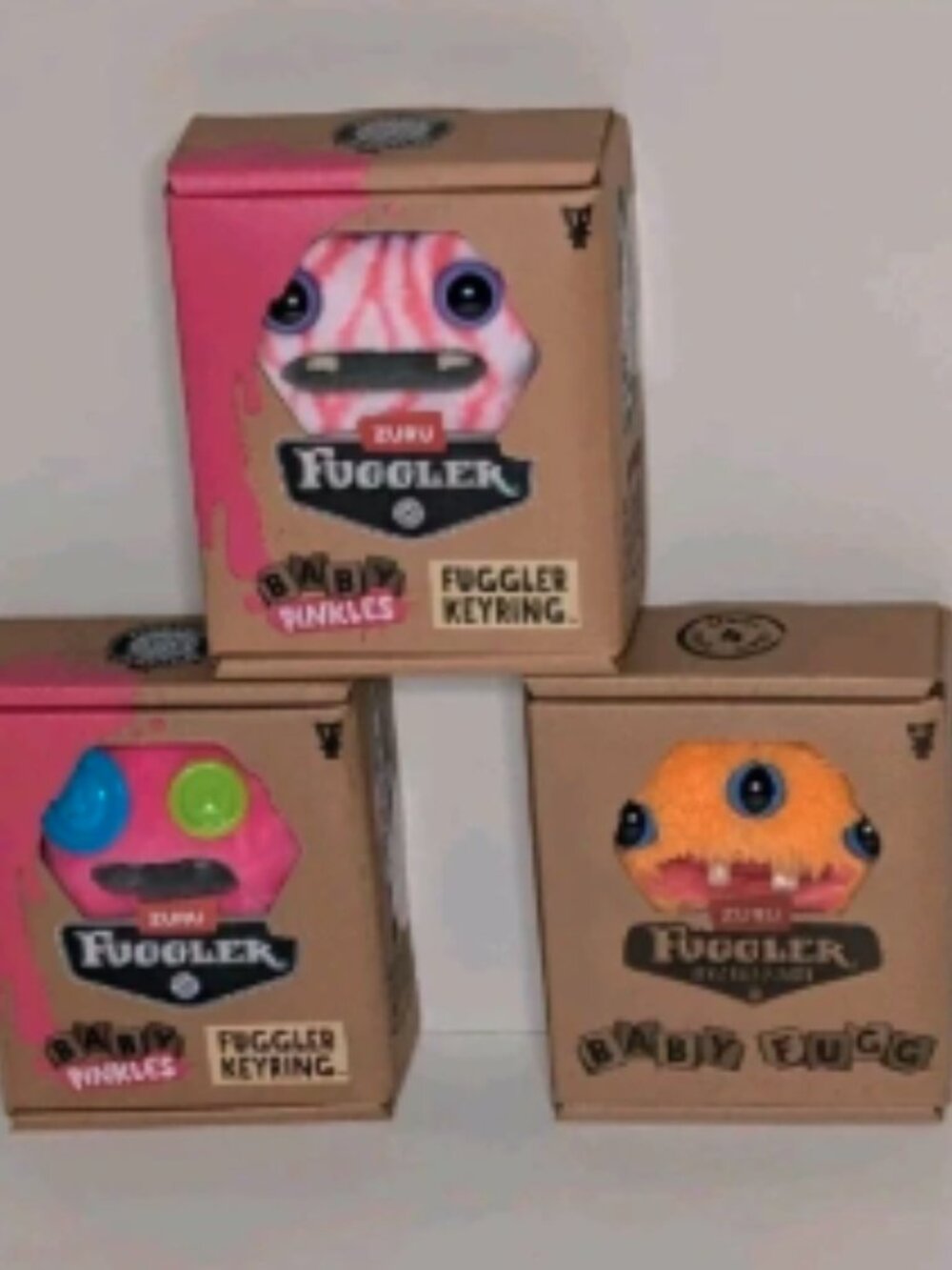 Zuru Fuggler Mini Plush Lot of 3 - Baby Pinkles Keyrings & Orange Baby Fugg NIB